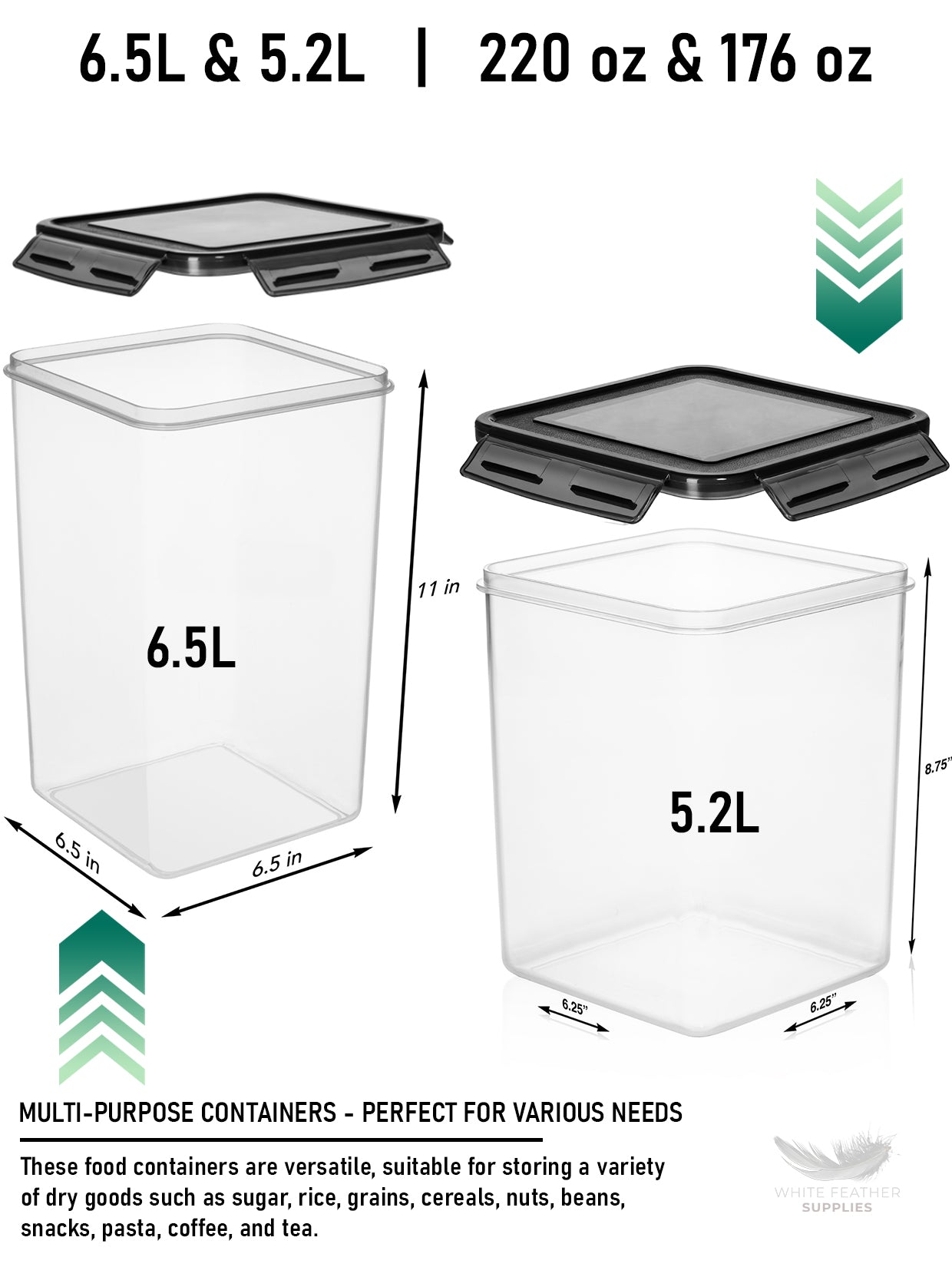 
                  
                    5.2L and 6.5L Plastic Food Storage Container Set of 4 – Gray Lids
                  
                