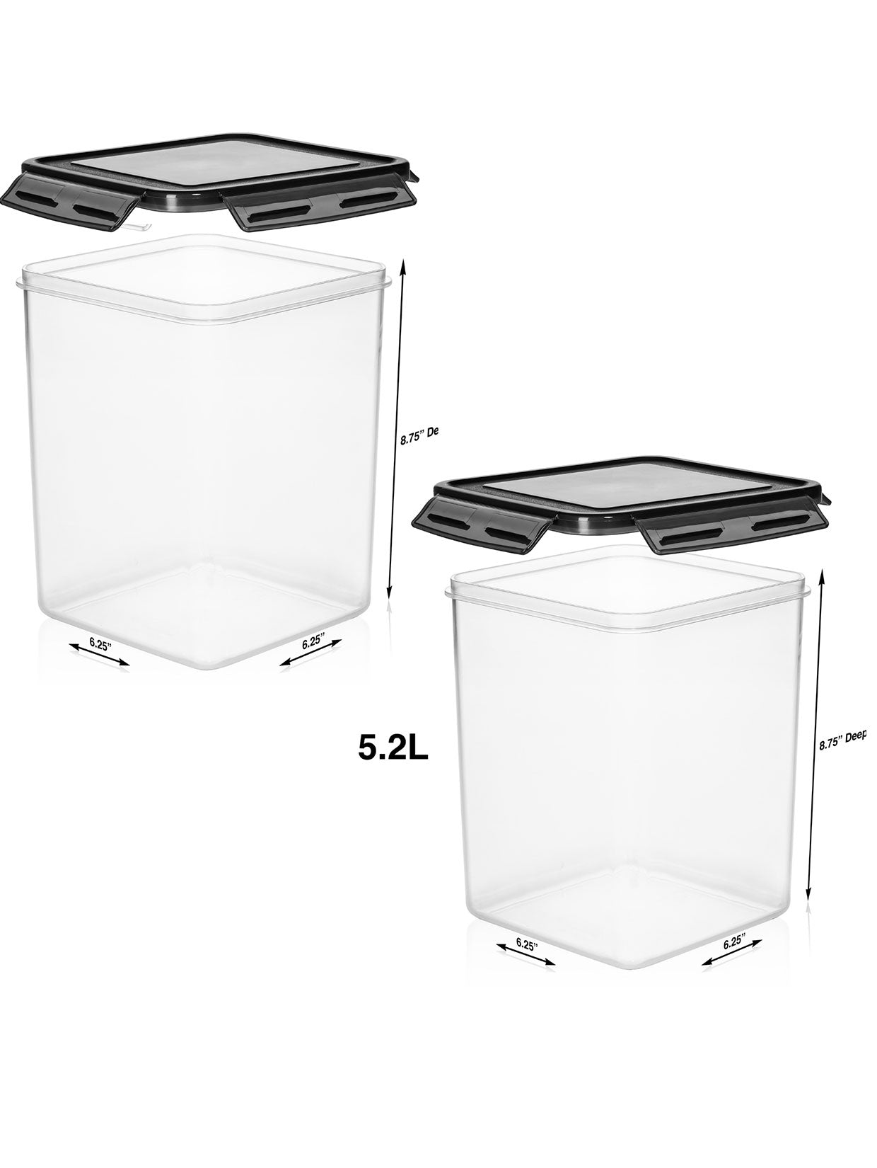 
                  
                    5.2L Extra Large Plastic Food Storage Container set of 4 - Grey Lids
                  
                